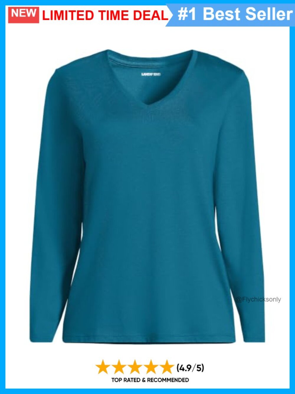 Supima Cotton Long Sleeve V-Neck Tee Relaxed Fit Tagless - Picture 3 of 4